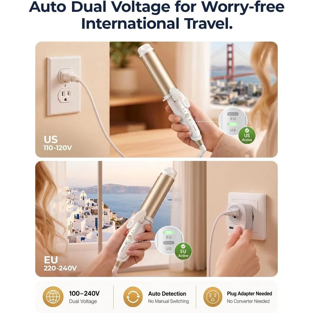 FURIDEN Lite Dual-Voltage Curling Iron, 2-in-1 Travel Combo for Carry-On1 1/2 in